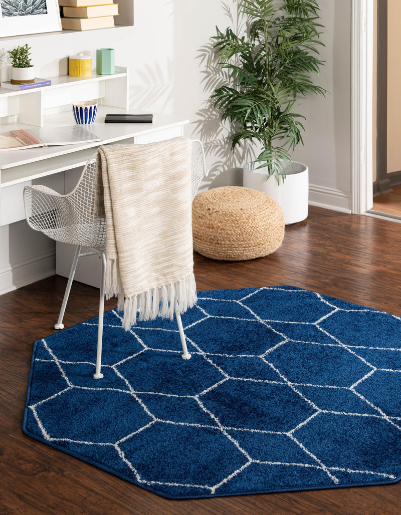 Lattice Garden Collection Area Rug - Arborville (Navy Blue) Octagon Navy Blue lifestyle 2