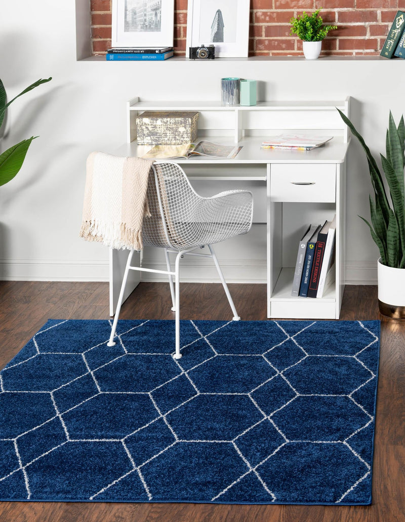 Lattice Garden Collection Area Rug - Arborville (Navy Blue) Square Navy Blue lifestyle 0