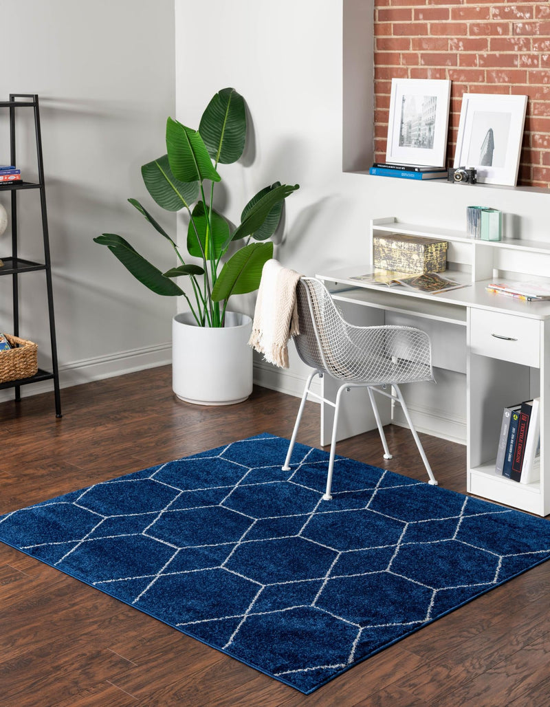 Lattice Garden Collection Area Rug - Arborville (Navy Blue) Square Navy Blue lifestyle 4