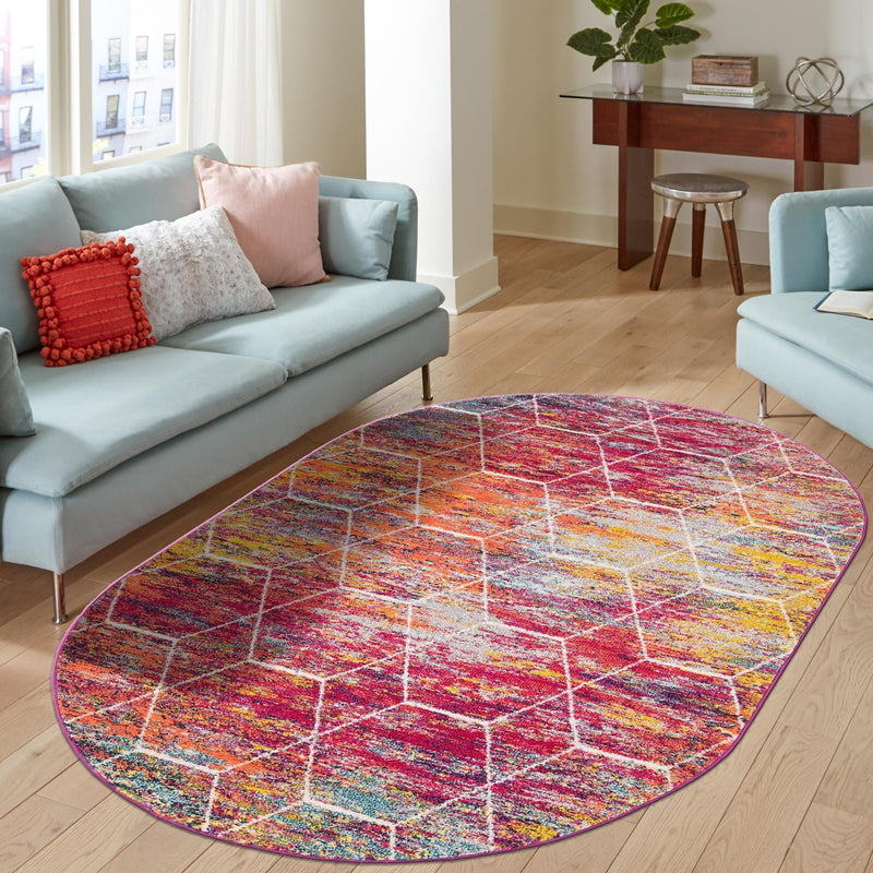 Lattice Garden Collection Area Rug - Arborville (Multi) Oval Multi lifestyle 23