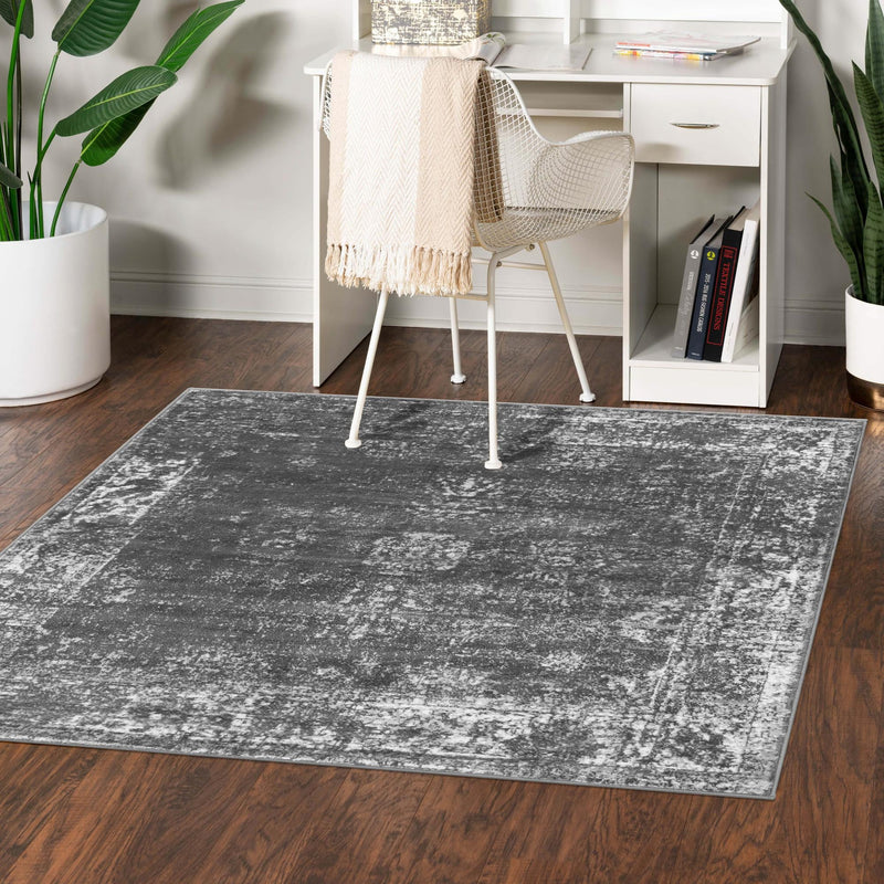 Riviera Elegance Collection Area Rug - Antibes (Dark Gray) Square Dark Gray lifestyle 25