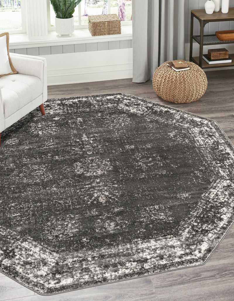 Riviera Elegance Collection Area Rug - Antibes (Dark Gray) Octagon Dark Gray lifestyle 0