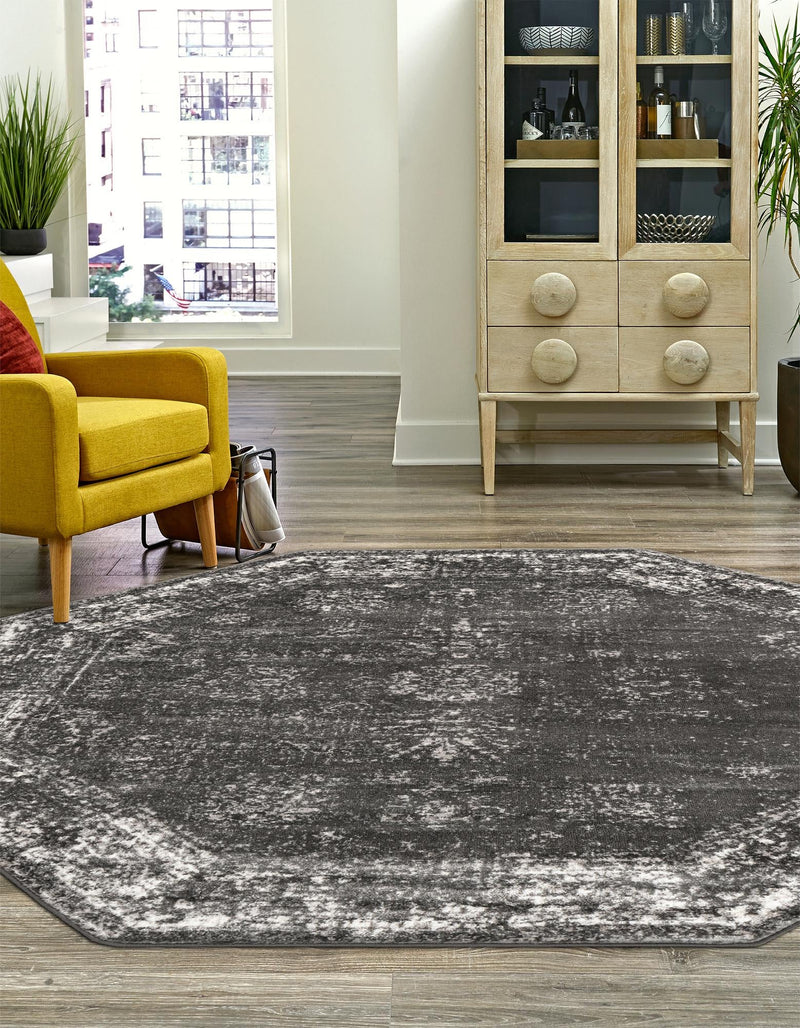 Riviera Elegance Collection Area Rug - Antibes (Dark Gray) Octagon Dark Gray lifestyle 5