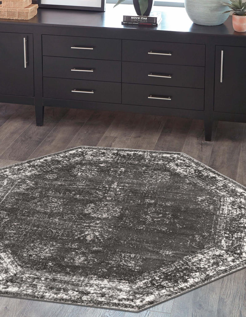 Riviera Elegance Collection Area Rug - Antibes (Dark Gray) Octagon Dark Gray lifestyle 24