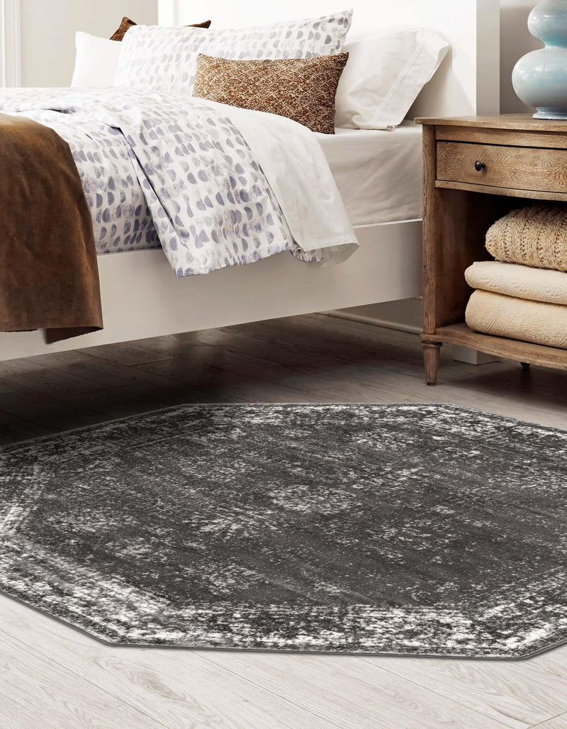 Riviera Elegance Collection Area Rug - Antibes (Dark Gray) Octagon Dark Gray lifestyle 27