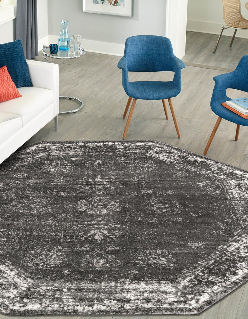 Riviera Elegance Collection Area Rug - Antibes (Dark Gray) Octagon Dark Gray lifestyle 30