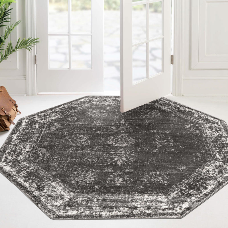Riviera Elegance Collection Area Rug - Antibes (Dark Gray) Octagon Dark Gray lifestyle 47