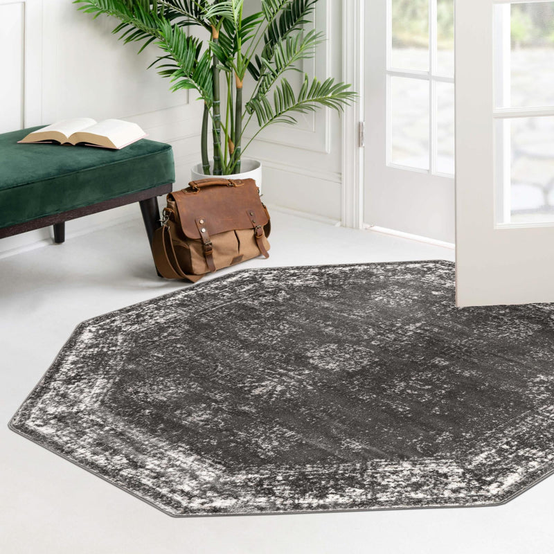 Riviera Elegance Collection Area Rug - Antibes (Dark Gray) Octagon Dark Gray lifestyle 48