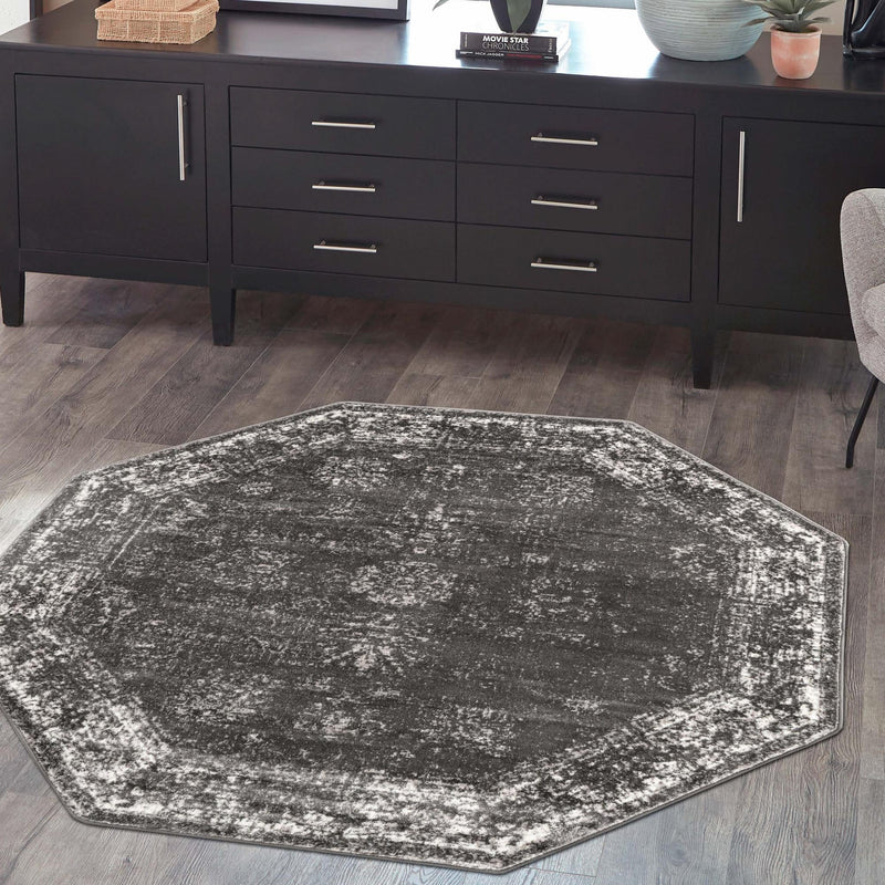 Riviera Elegance Collection Area Rug - Antibes (Dark Gray) Octagon Dark Gray lifestyle 49