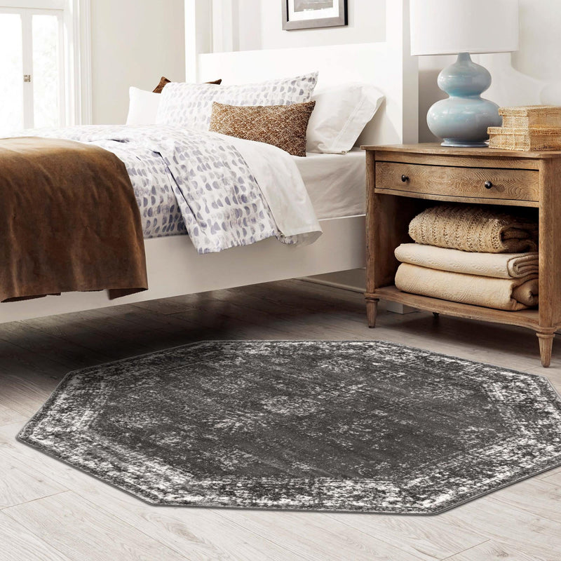 Riviera Elegance Collection Area Rug - Antibes (Dark Gray) Octagon Dark Gray lifestyle 50