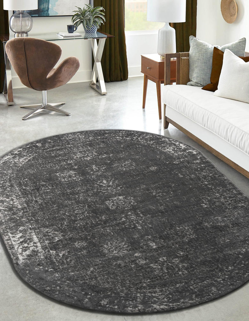 Riviera Elegance Collection Area Rug - Antibes (Dark Gray) Oval Dark Gray lifestyle 0