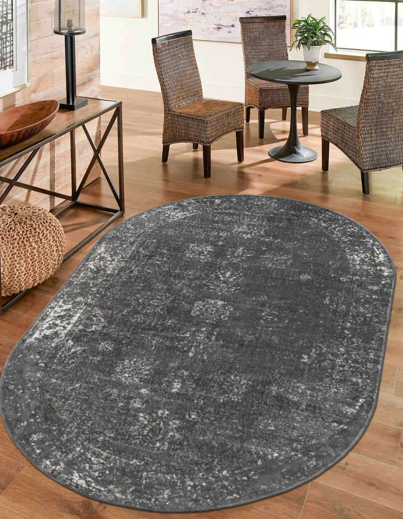 Riviera Elegance Collection Area Rug - Antibes (Dark Gray) Oval Dark Gray lifestyle 3