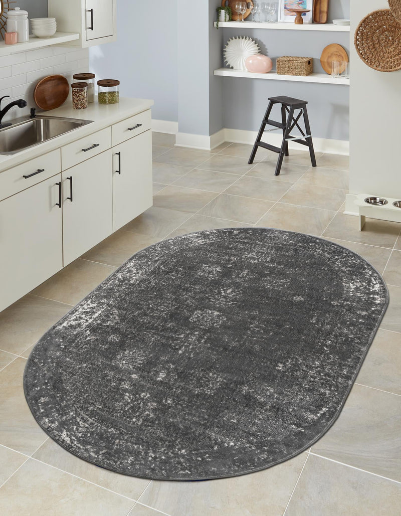 Riviera Elegance Collection Area Rug - Antibes (Dark Gray) Oval Dark Gray lifestyle 5