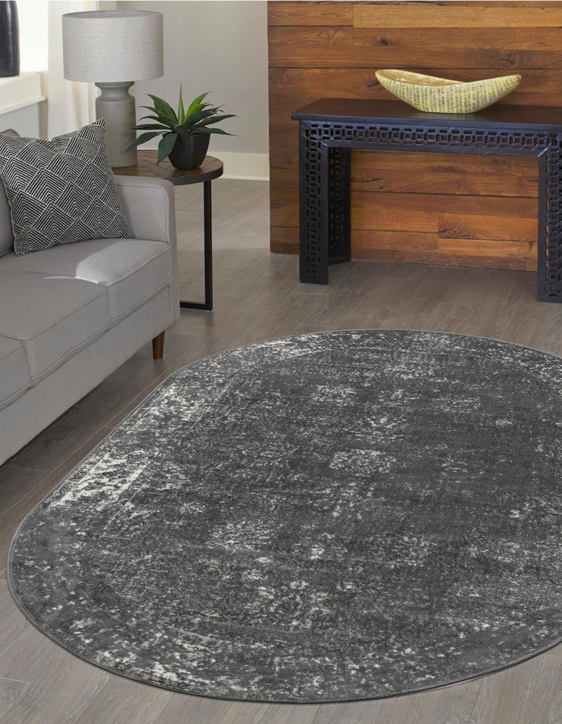 Riviera Elegance Collection Area Rug - Antibes (Dark Gray) Oval Dark Gray lifestyle 7