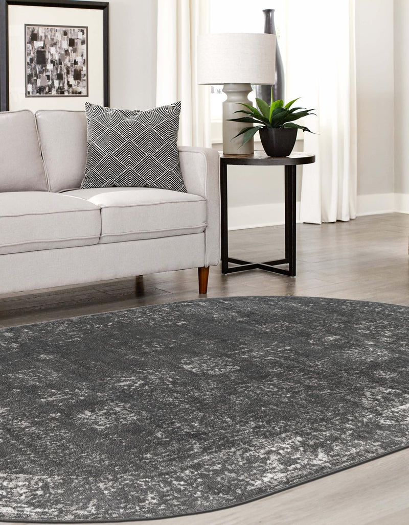 Riviera Elegance Collection Area Rug - Antibes (Dark Gray) Oval Dark Gray lifestyle 10