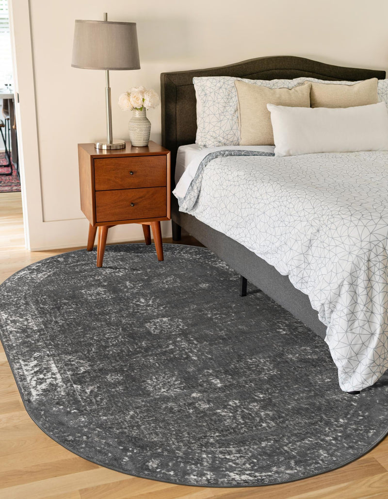 Riviera Elegance Collection Area Rug - Antibes (Dark Gray) Oval Dark Gray lifestyle 18