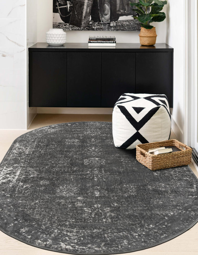 Riviera Elegance Collection Area Rug - Antibes (Dark Gray) Oval Dark Gray lifestyle 22