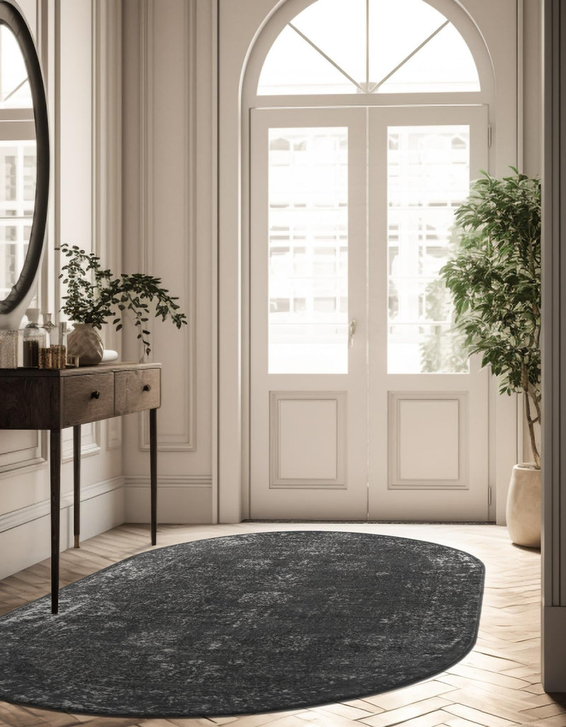 Riviera Elegance Collection Area Rug - Antibes (Dark Gray) Oval Dark Gray lifestyle 26