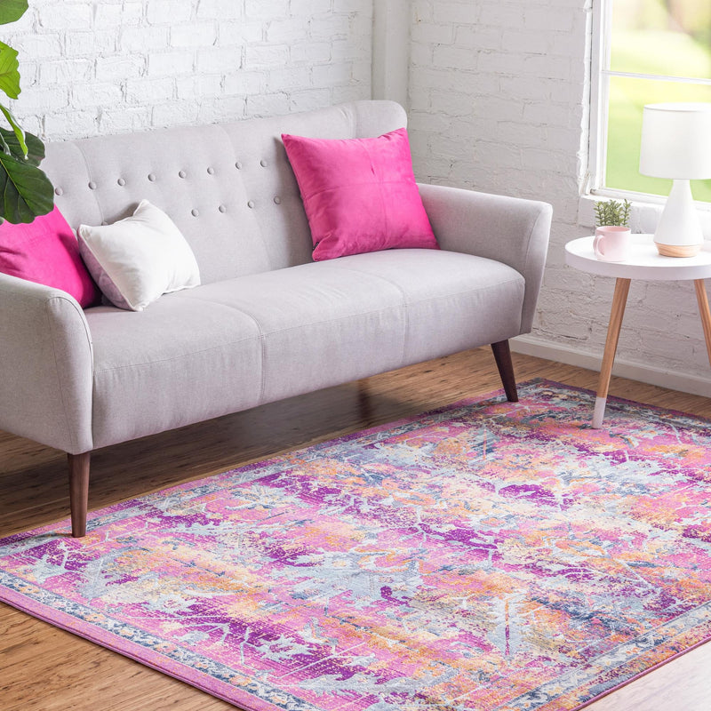 Prague Tapestry Collection Area Rug - Moravia Rectangle Fuchsia lifestyle 4