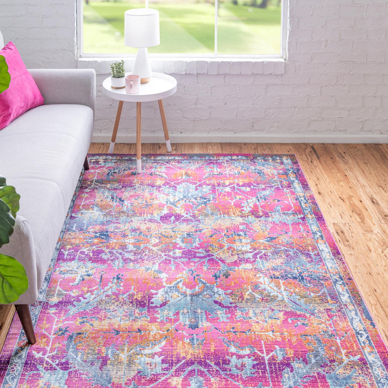 Prague Tapestry Collection Area Rug - Moravia Rectangle Fuchsia lifestyle 6