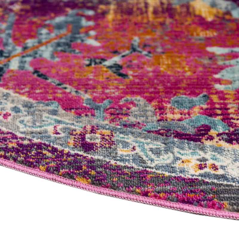 Prague Tapestry Collection Area Rug - Moravia Round Fuchsia lifestyle 64
