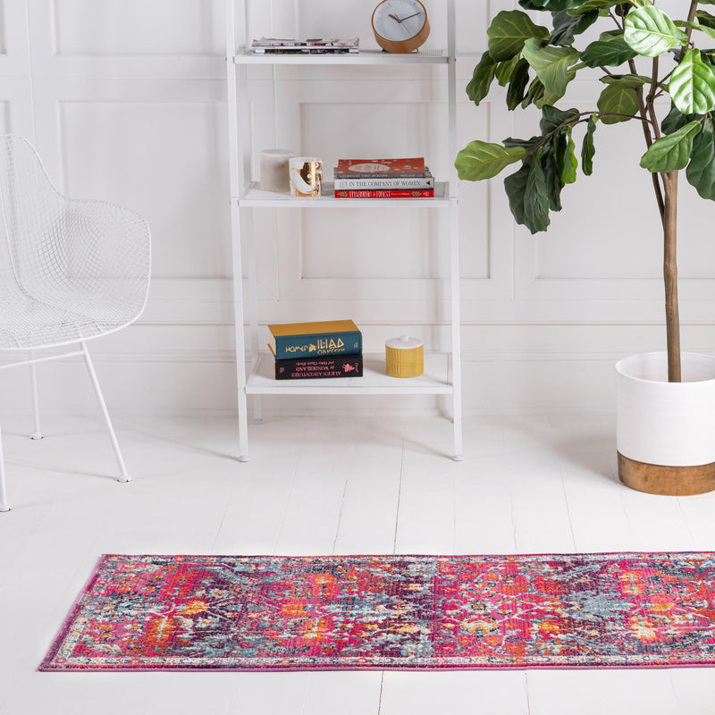 Prague Tapestry Collection Area Rug - Moravia Runner Fuchsia lifestyle 39