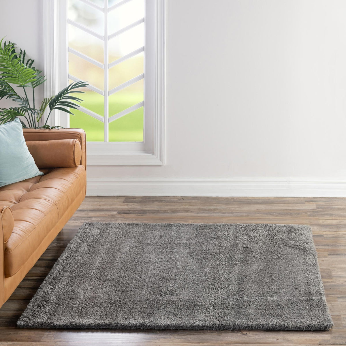Solid Shag Seaside Collection Area Rug - Azure Cove (Gray) Square Gray lifestyle 92