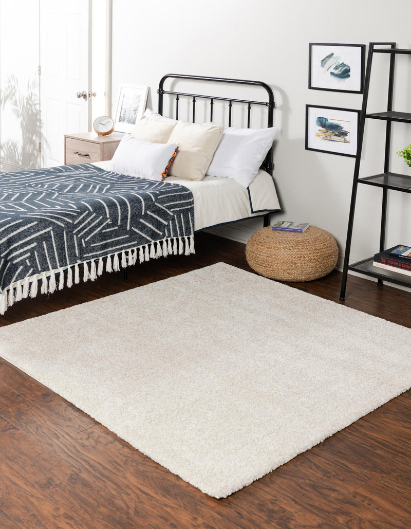 Solid Shag Seaside Collection Area Rug - Azure Cove (Ivory) Square Ivory lifestyle 31