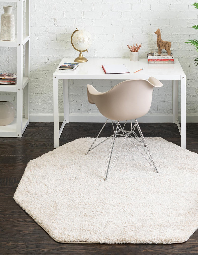 Solid Shag Seaside Collection Area Rug - Azure Cove (Ivory) Octagon Ivory lifestyle 28