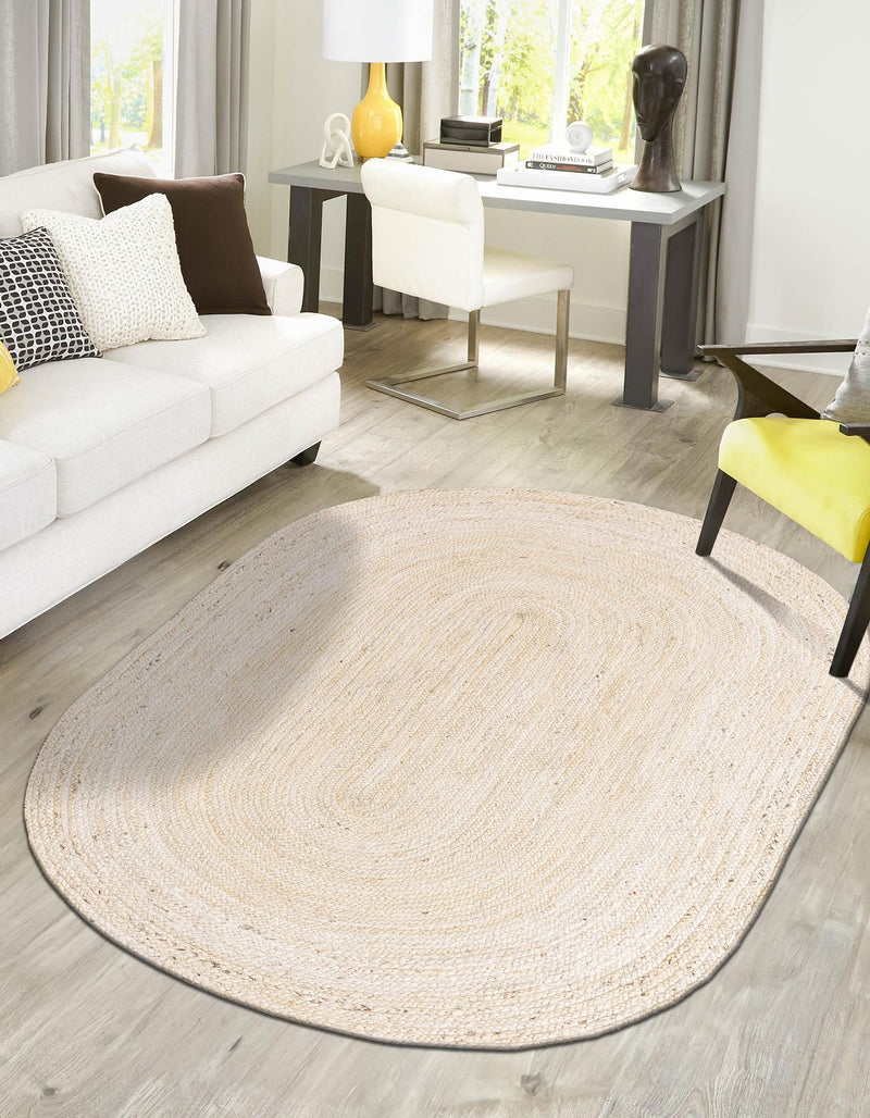 Woven Seaside Jute Collection Area Rug - Savannah (White) Oval White lifestyle 39