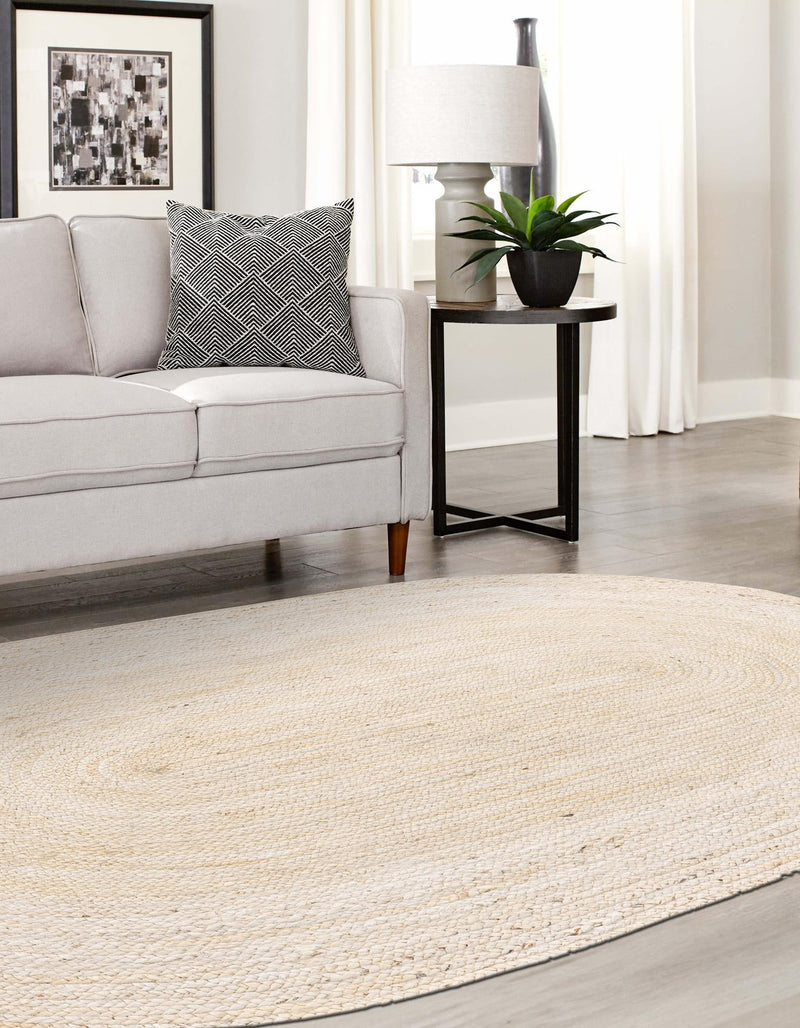 Woven Seaside Jute Collection Area Rug - Savannah (White) Oval White lifestyle 45