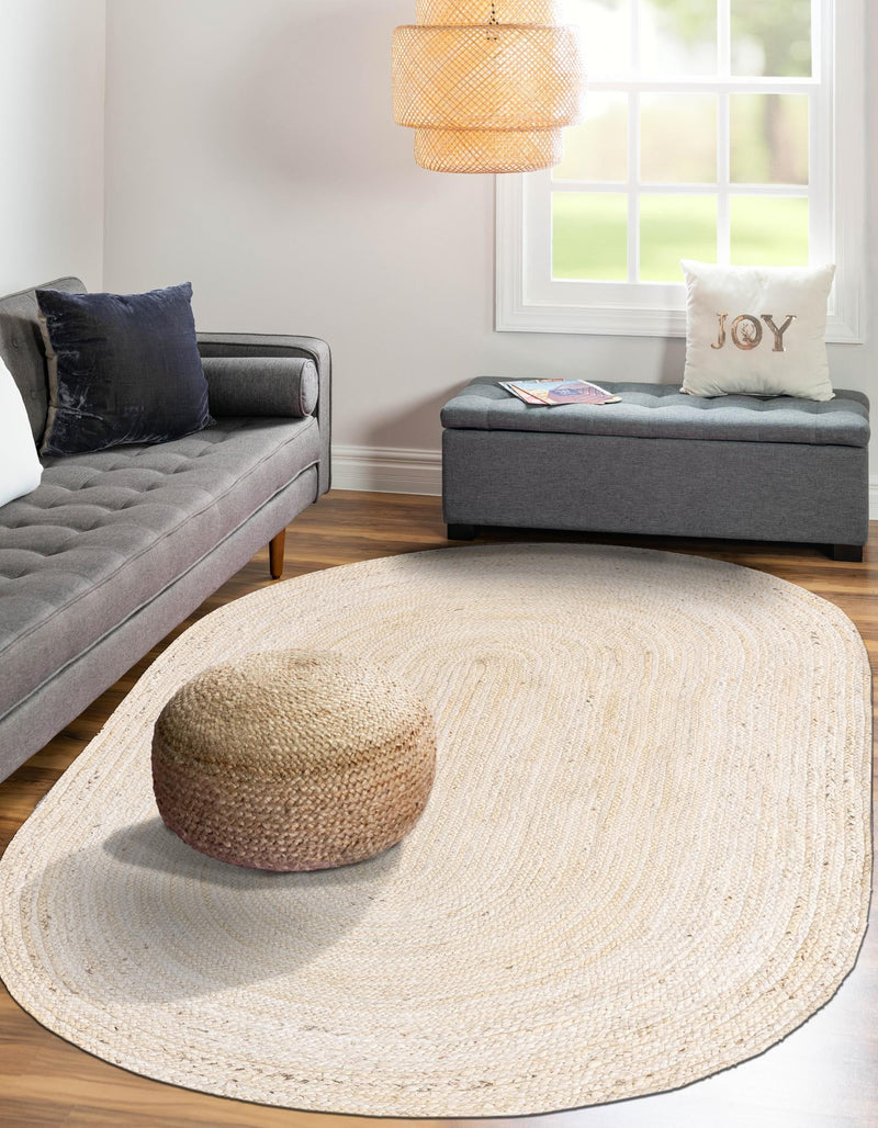 Woven Seaside Jute Collection Area Rug - Savannah (White) Oval White lifestyle 48