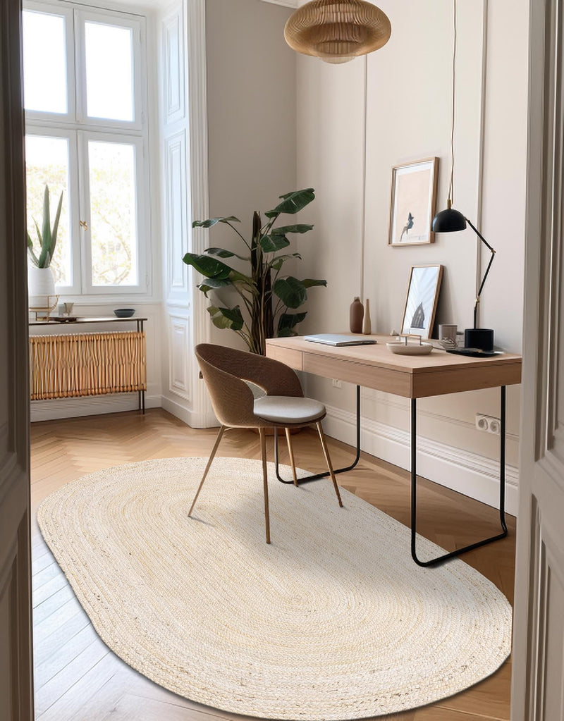 Woven Seaside Jute Collection Area Rug - Savannah (White) Oval White lifestyle 51