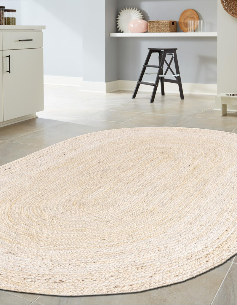 Woven Seaside Jute Collection Area Rug - Savannah (White) Oval White lifestyle 54