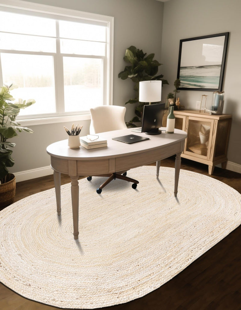 Woven Seaside Jute Collection Area Rug - Savannah (White) Oval White lifestyle 57