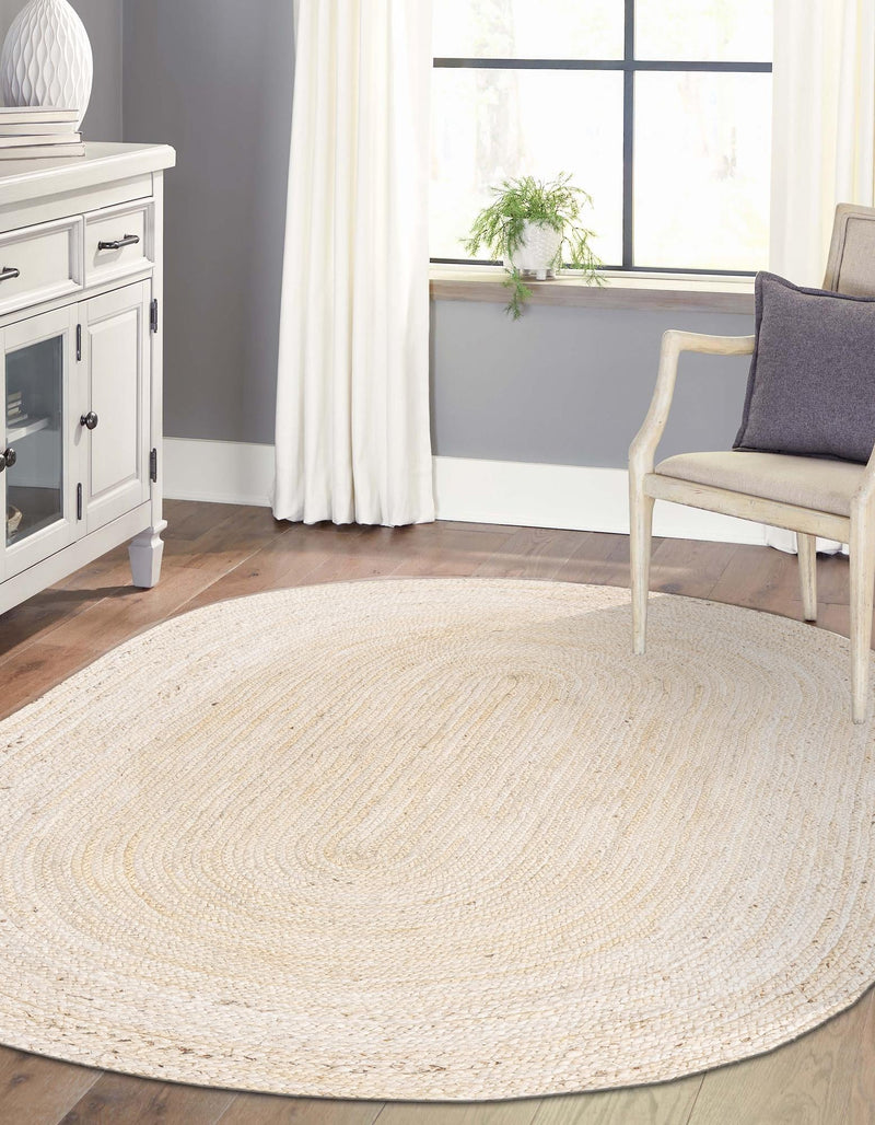 Woven Seaside Jute Collection Area Rug - Savannah (White) Oval White lifestyle 60