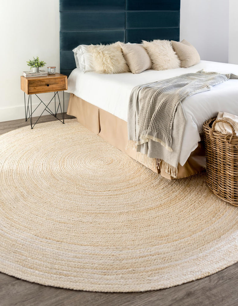 Woven Seaside Jute Collection Area Rug - Savannah (White) Round White lifestyle 31