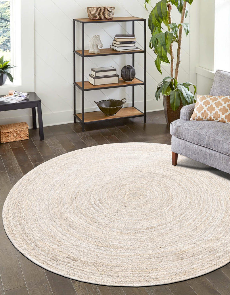 Woven Seaside Jute Collection Area Rug - Savannah (White) Round White lifestyle 36