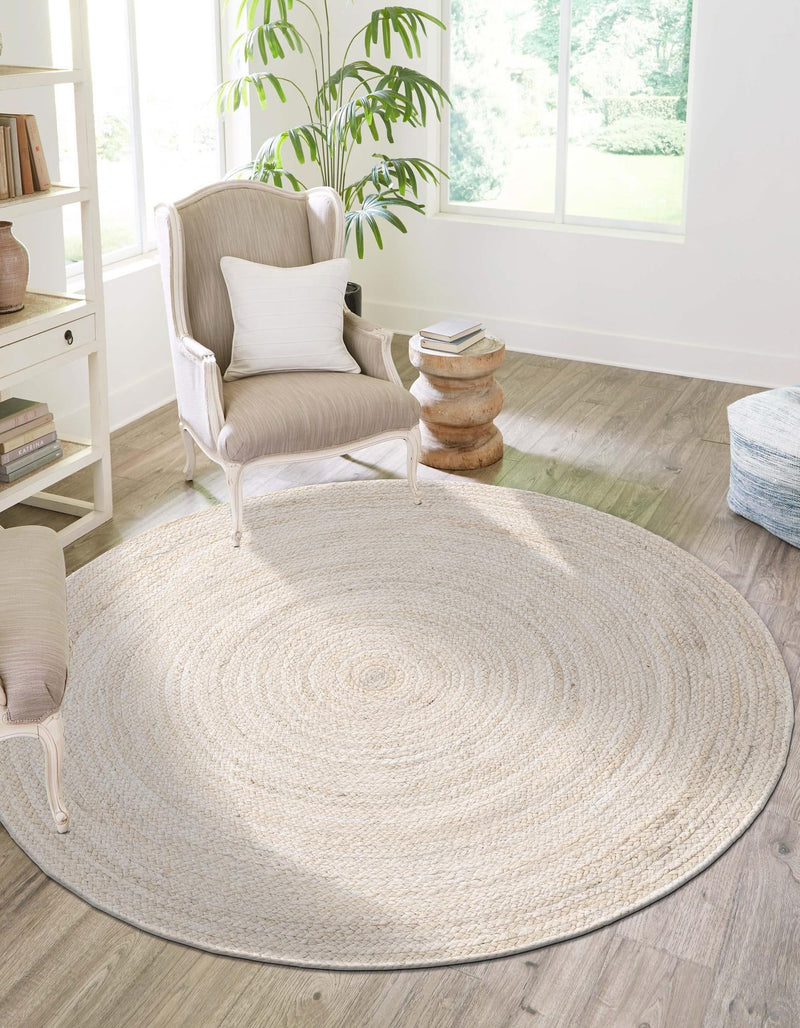 Woven Seaside Jute Collection Area Rug - Savannah (White) Round White lifestyle 40