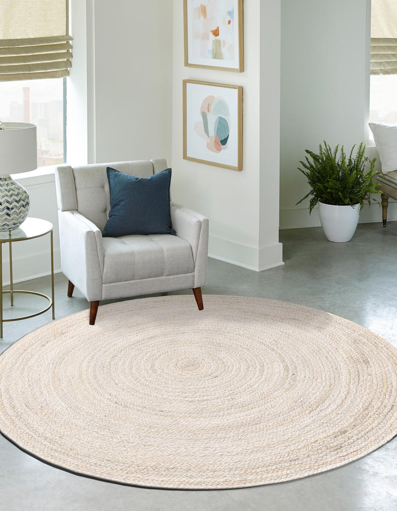 Woven Seaside Jute Collection Area Rug - Savannah (White) Round White lifestyle 43