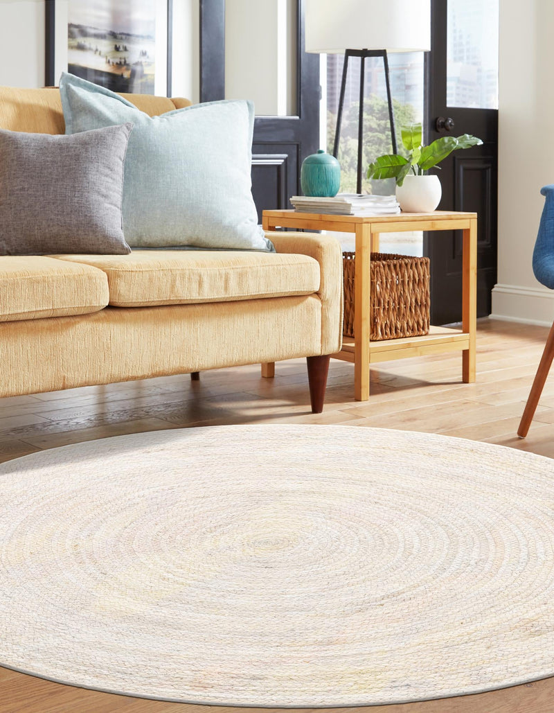 Woven Seaside Jute Collection Area Rug - Savannah (White) Round White lifestyle 46