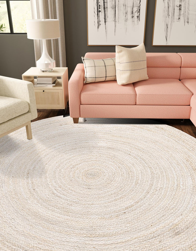 Woven Seaside Jute Collection Area Rug - Savannah (White) Round White lifestyle 49