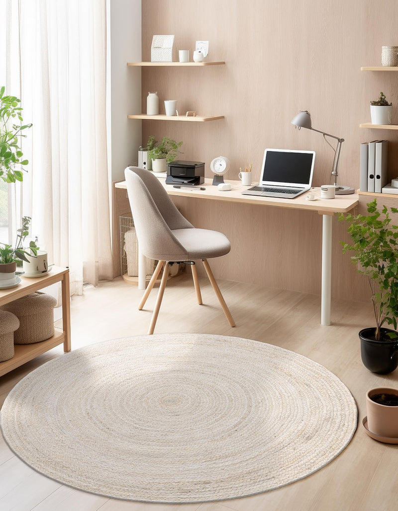 Woven Seaside Jute Collection Area Rug - Savannah (White) Round White lifestyle 58