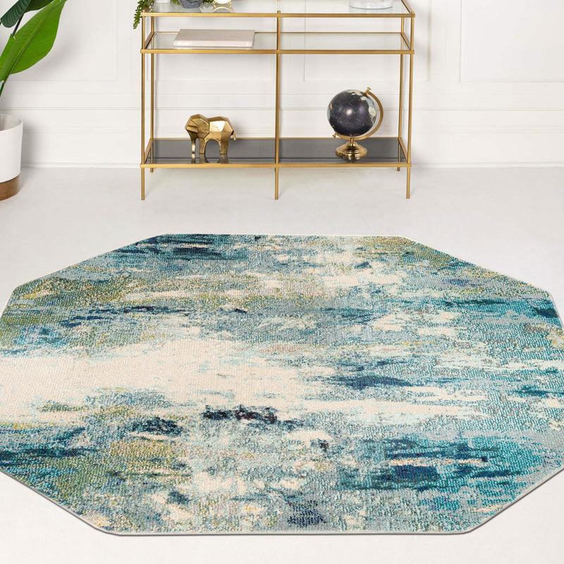 Chromatic Oasis Collection Area Rug - Serene Octagon Light Blue lifestyle 74