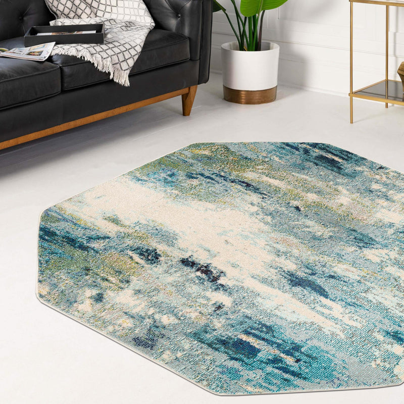 Chromatic Oasis Collection Area Rug - Serene Octagon Light Blue lifestyle 75