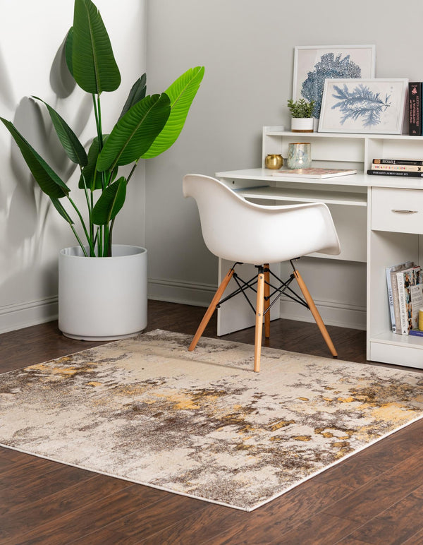 Lunar Luxe Collection Area Rug - Selene Square Ivory Beige lifestyle 35
