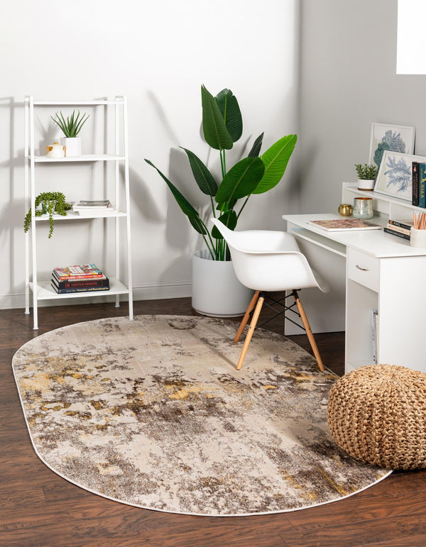 Lunar Luxe Collection Area Rug - Selene Oval Ivory Beige lifestyle 30