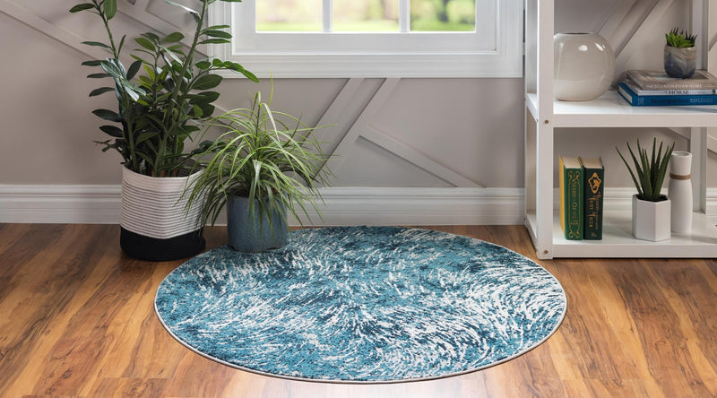 Serenity Sands Collection Area Rug - Quietshore Round Blue lifestyle 64