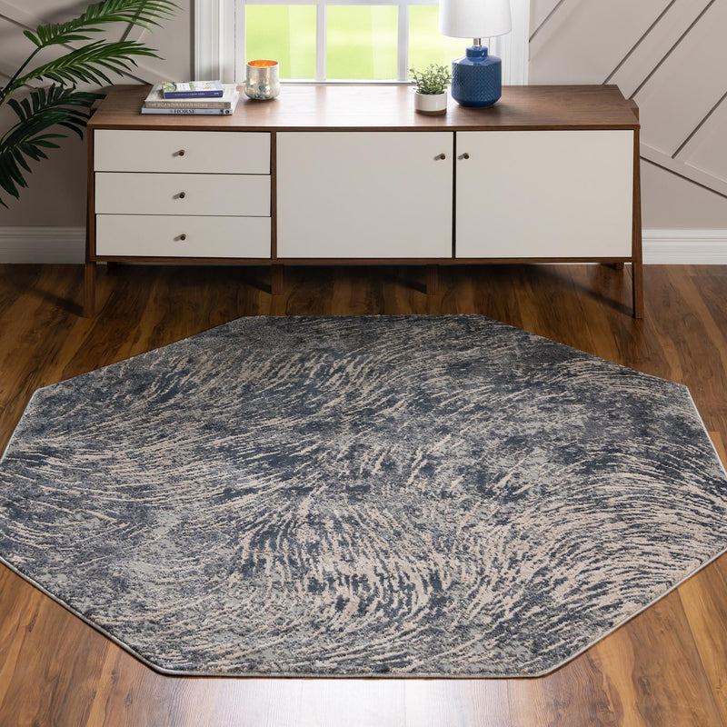Serenity Sands Collection Area Rug - Quietshore Octagon Gray lifestyle 40