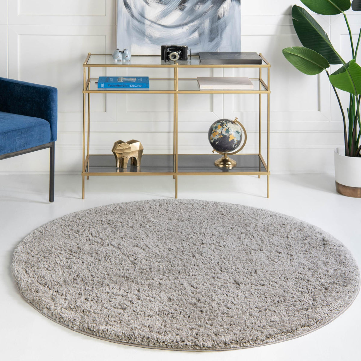 Cozy Comfort Shag Collection Area Rug - Hearthside (Light Gray) Round Light Gray lifestyle 41